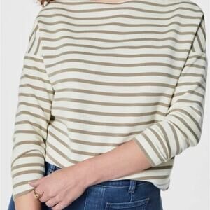 Spanx air essentials boat neck tee stripe beige/cream shirt womens XXXL 3X NWT
